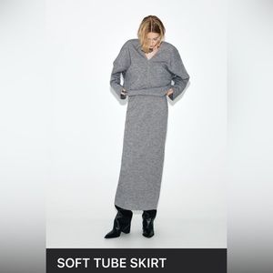 Zara soft tube skirt and oversized soft sweater set